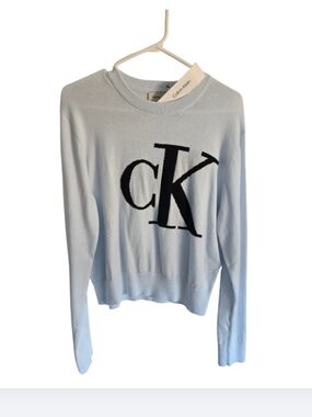Calvin Klein Pale Blue Crewneck Sweater with Black CK Logo